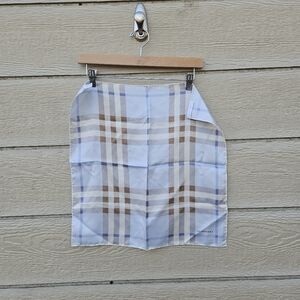 Burberry light blue check plaid satin silk square scarf with small flaw